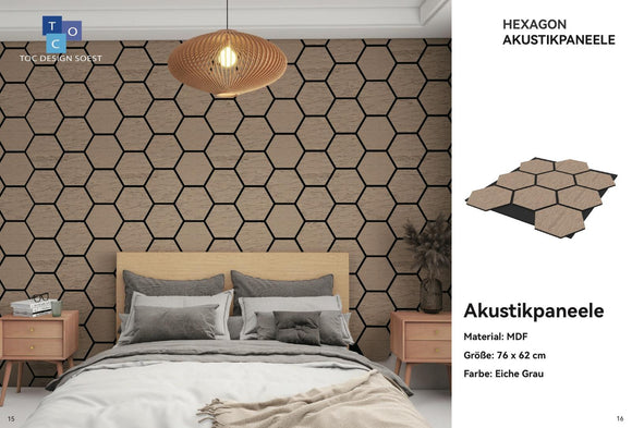 Hexagon Akustikpaneele Eiche Grau